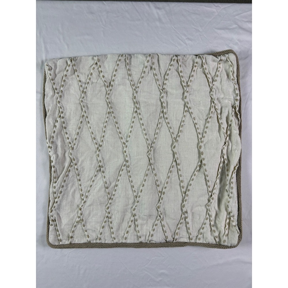Pottery Barn Pillow Cover 20x20 Linen Cotton Diamond Embroidered Neutral Clean